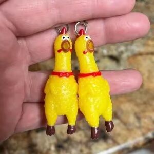 Funny Rubber Yellow Chicken Earrings